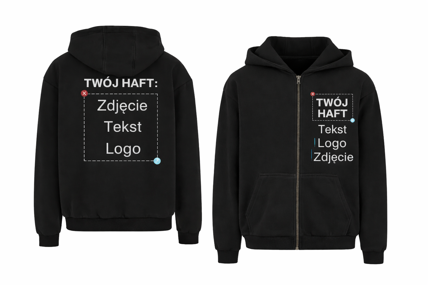 Bluza z Kapturem na zamek UNISEX z Twoim haftem (Logo/Zdjęcie/Tekst)