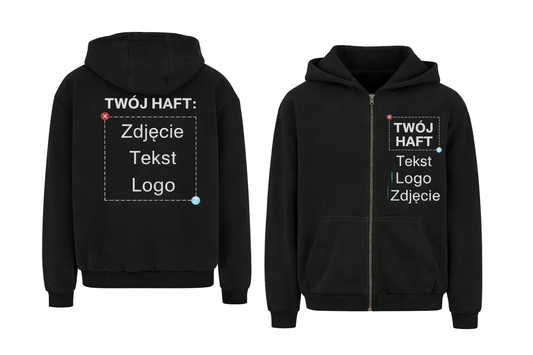 Bluza z Kapturem na zamek UNISEX z Twoim haftem (Logo/Zdjęcie/Tekst)