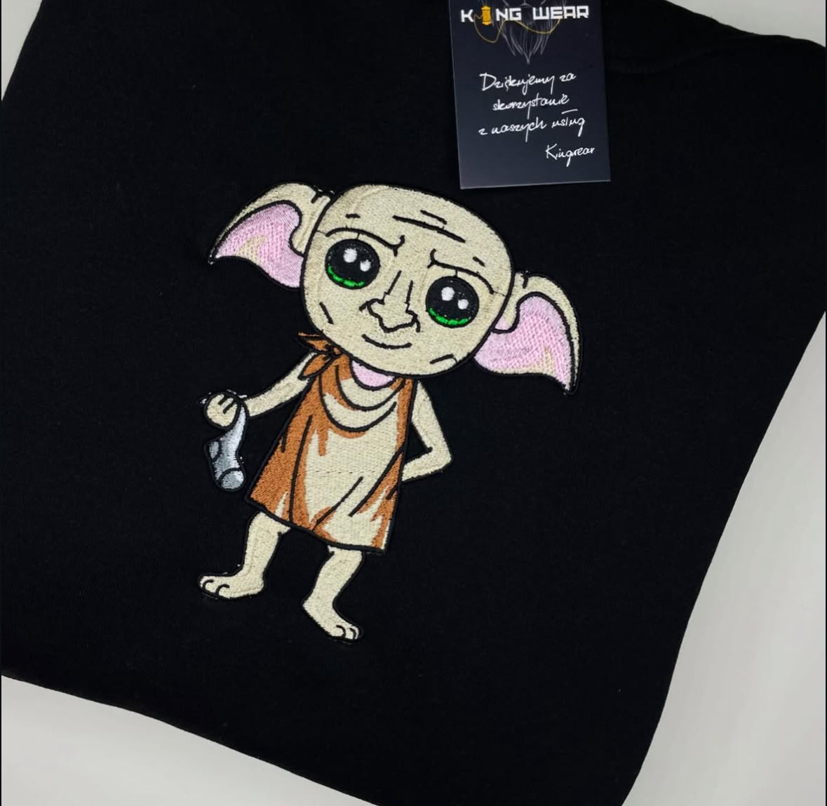 Matching Bluz Haftowanych dla par Harry Potter - haftowany obrazek z postacią domowego elfa na czarnej bluzie.