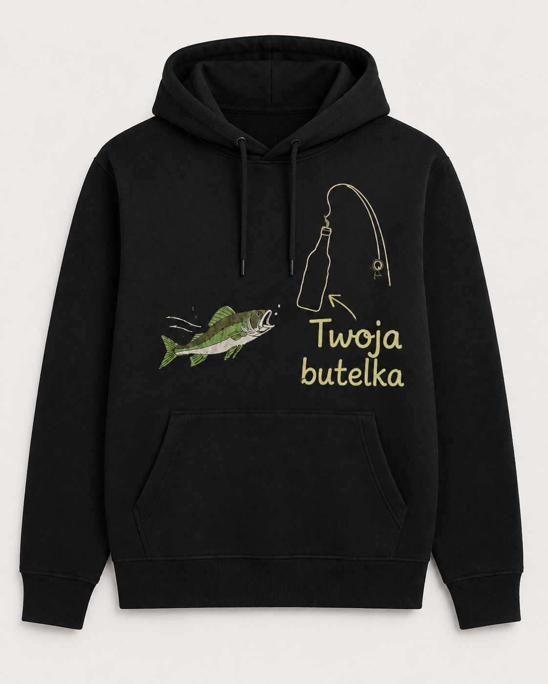 Personalizowana bluza z haftem – ryba i Twoja butelka