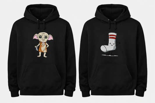 Matching Bluz Haftowanych dla par Harry Potter z haftem na bluzie przedstawiającym Dobby i skarpetę